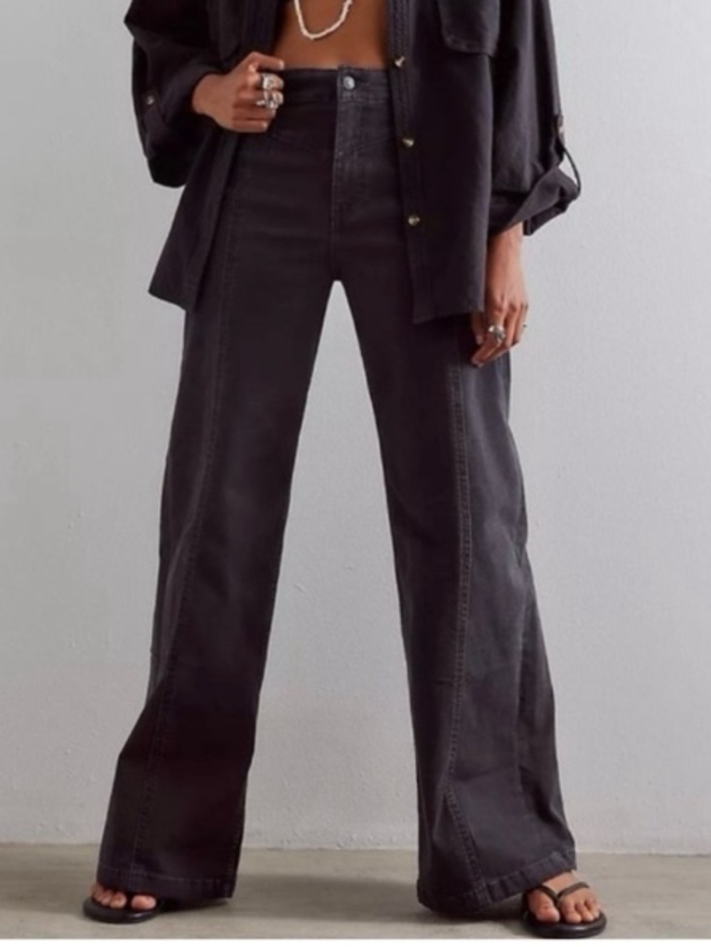 Free People We The Free Libre High Rise Flared Wide Leg Jeans Black Denim 25